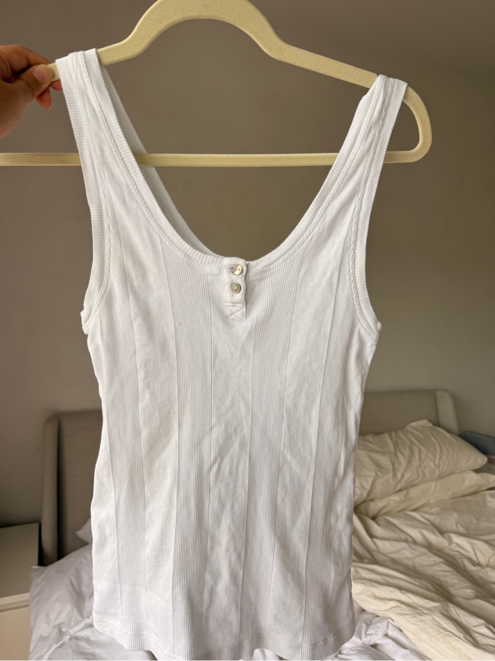 Goldie White Ribbed Scoop Tank with Front Button